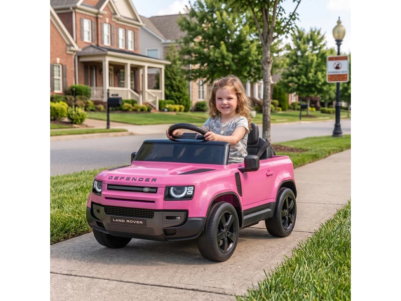 Voiture électrique suv pour enfants land rover defender 12v, télécommande, suspension, démarrage progressif, vitesse 2,7-4,5 kmh, rose - Conforama C