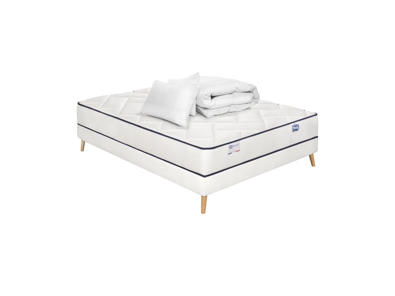 Ensemble evident, matelas ressorts ensachés 140x200, ferme h23 + sommier + couette + 2 oreillers - Conforama A