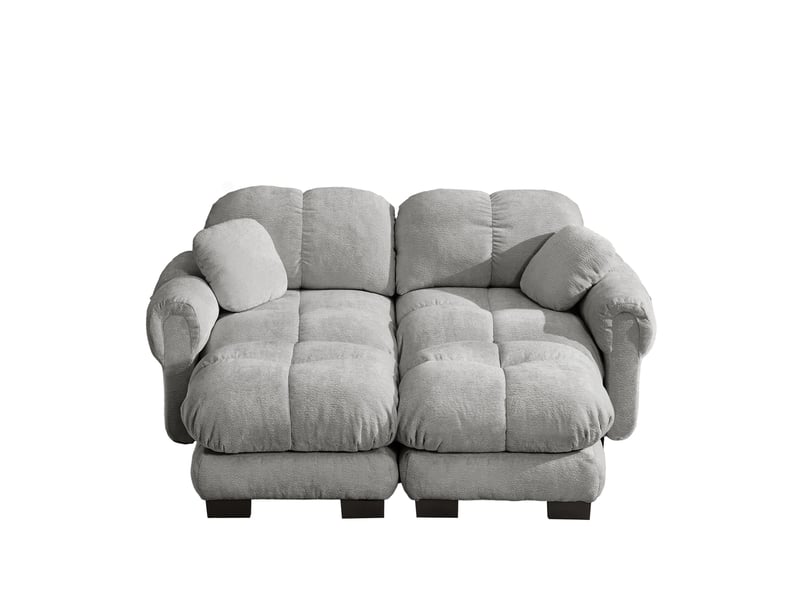  Canapé modulable 2 places en tissu gris clair avec ottomane mobile, design matelassé pour le salon  - Conforama A