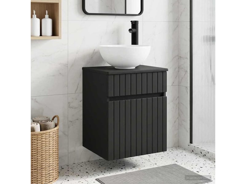Meuble de lavabo mural, rangement salle de bain noir 39x41x64.5 cm bois d'ingénierie - Conforama B