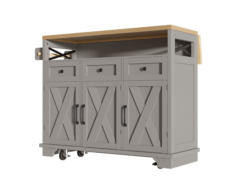  Îlot de cuisine gris avec plateau rabattable, desserte de cuisine à roulettes en mdf et métal, 118x43x98cm  - Conforama D