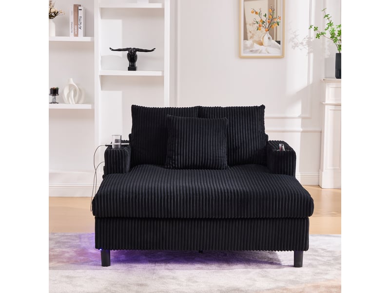  Fauteuil chaise longue xxl usb led avec porte-gobelets latéraux éclairage d’ambiance confort premium  - Conforama B
