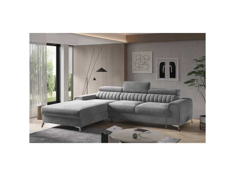  Canapé d'angle gauche gris foncé convertible 3 places jayson mécanisme dauphin  - Conforama A