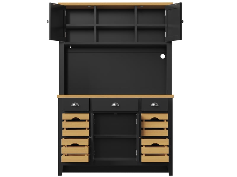  Armoire haute noire avec led rgb, portes soft-close et étagères réglables  - Conforama E