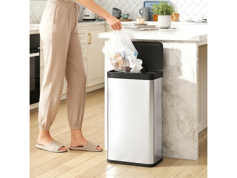 Poubelle à capteur tcqpz 45 l en acier inoxydable argenté avec couvercle à fermeture silencieuse - Conforama B