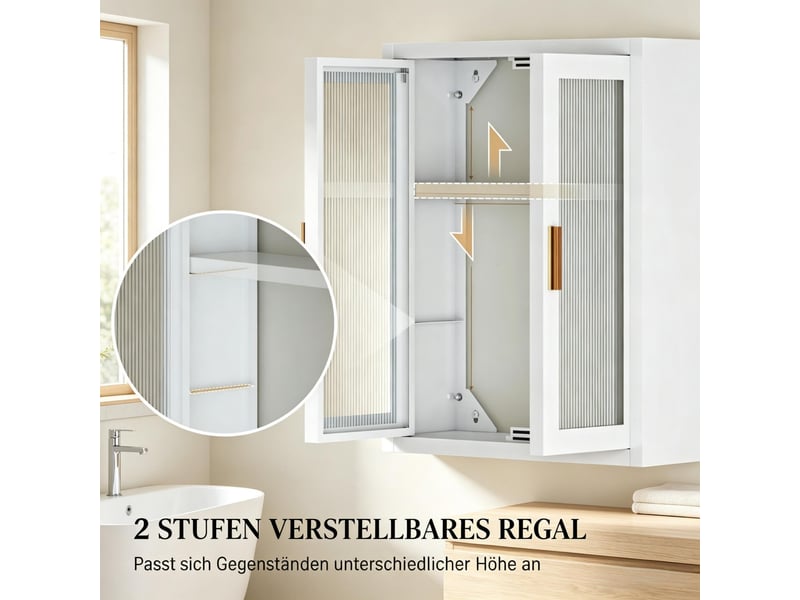  Meuble mural haut salle de bain, 2 portes, étagère intérieure réglable, rangement  - Conforama D
