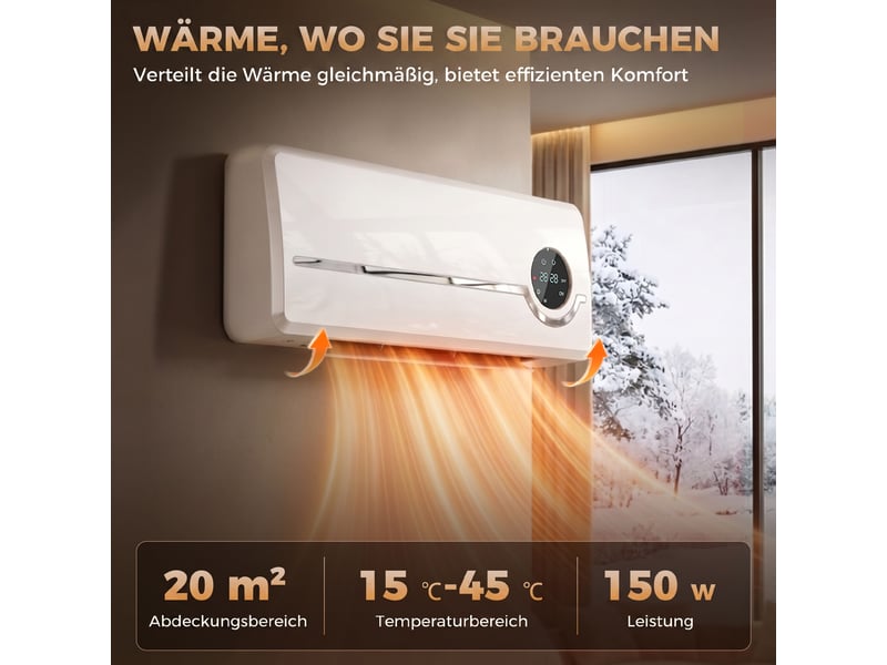  Chauffage mural en céramique 10002000w, radiateur électrique, ventilateur, thermostat, 50x18,6x12,9cm, minuterie, blanc  - Conforama A
