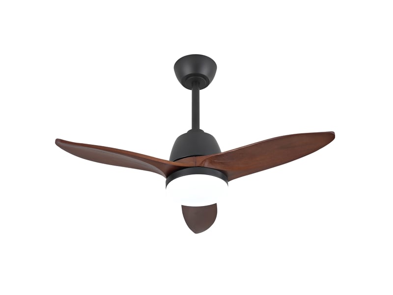 Ventilateur de plafond 107 cm noir et noyer foncé, bois et fer, led dimmable 3 teintes, moteur dc réversible  - Conforama A