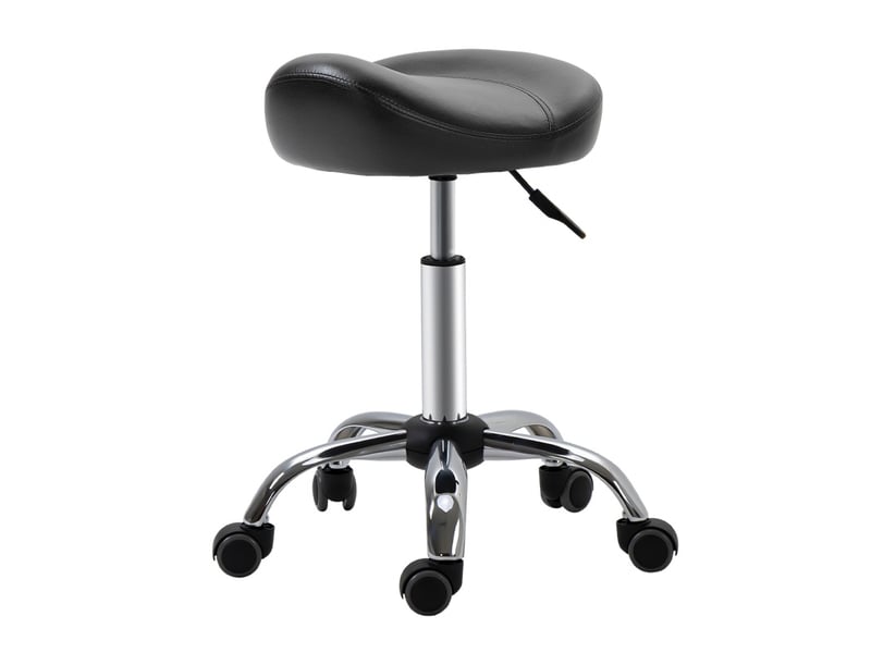  Tabouret de travail 48x48x54-69 cm à roulettes réglable en hauteur et pivotant, similicuir noir, charge max. 120 kg  - Conforama A