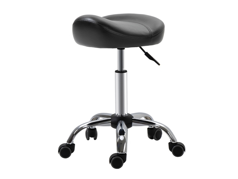  Tabouret de travail 48x48x54-69 cm à roulettes réglable en hauteur et pivotant, similicuir noir, charge max. 120 kg  - Conforama A