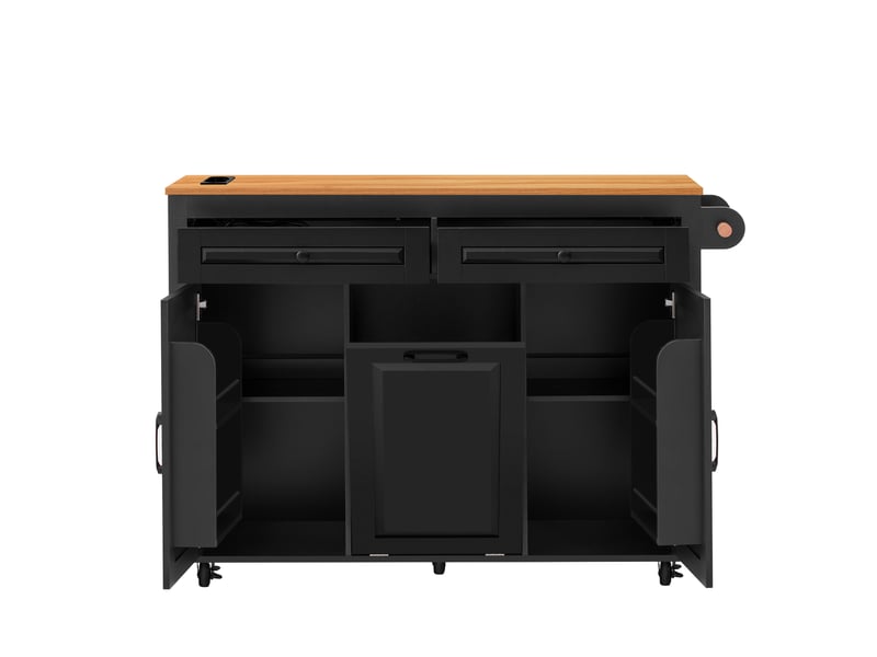  Îlot de cuisine sur roulettes 120 x 40–75 x 92 cm, plan extensible 40-75 cm, station de charge intégrée, mdf, noir  - Conforama R