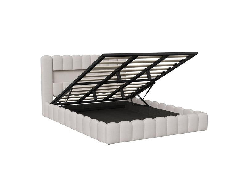  Lit coffre 180x200cm, lit double avec rangement hydraulique, lit led avec usb ports,cadre de lit avec sommier à latte,beige lit adulte en lin capitonné  - Conforama W
