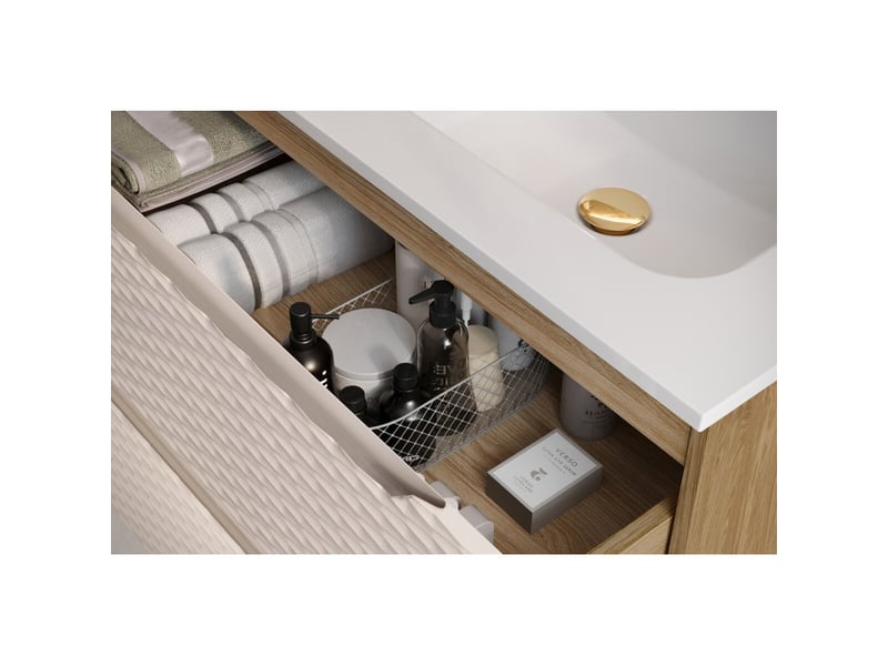  Meuble sous vasque yoka – beige et chêne clair 90 cm  - Conforama E