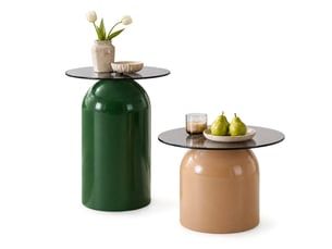 Lot de 2 tables basses gigognes, plateau en verre trempé gris et base en acier au carbone brillant, design rétro en forme de cloche.