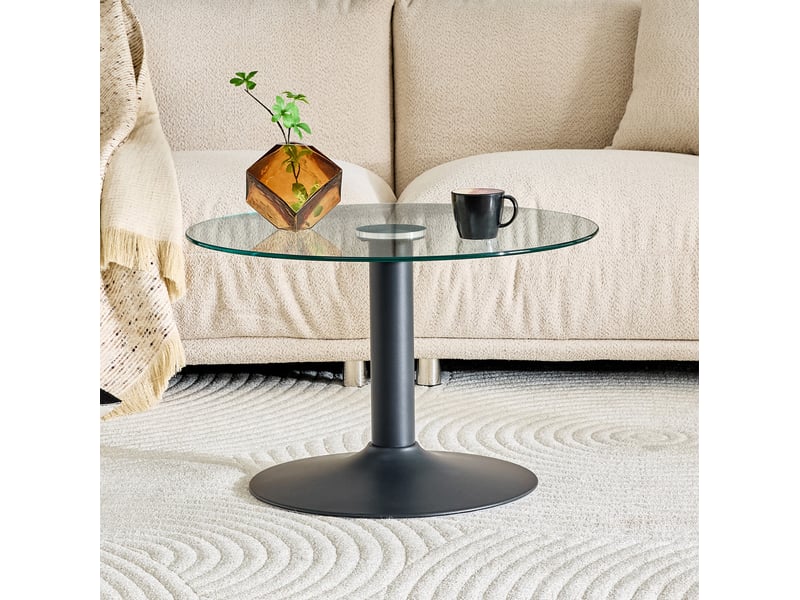  Table basse ronde ø70 cm, hauteur 45 cm en verre et métal noir  - Conforama C