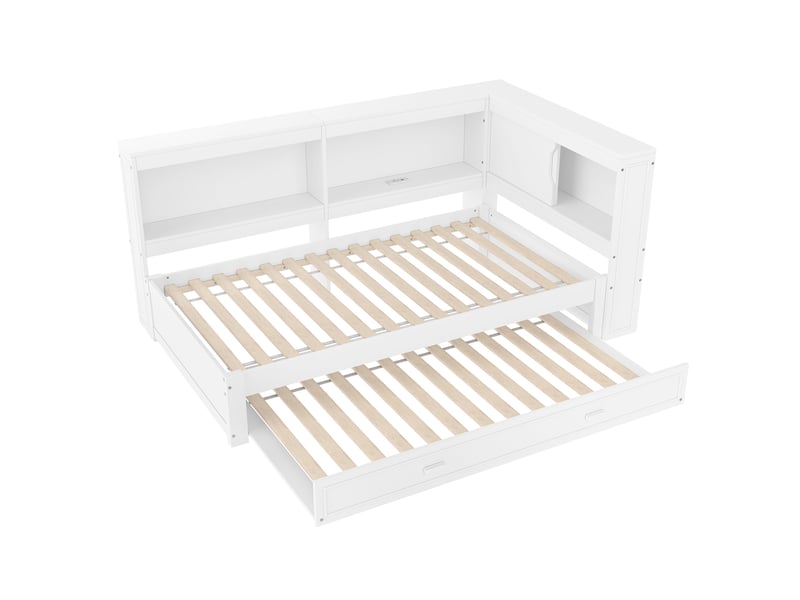 Canapé-lit gigogne 90x200 cm blanc avec led, usb, type-c et prise intégrée - Conforama D