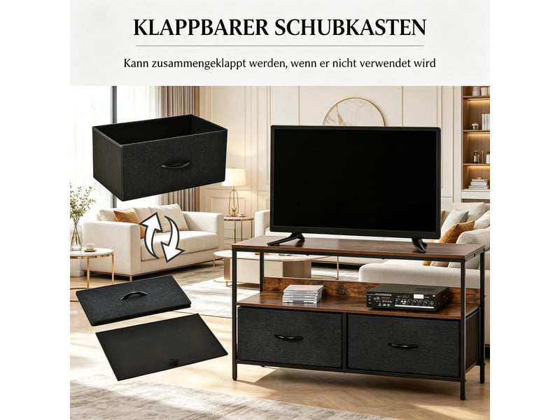  Meuble tv avec tiroirs pliables, design élégant, rangement ouvert, blanc, salon  - Conforama D