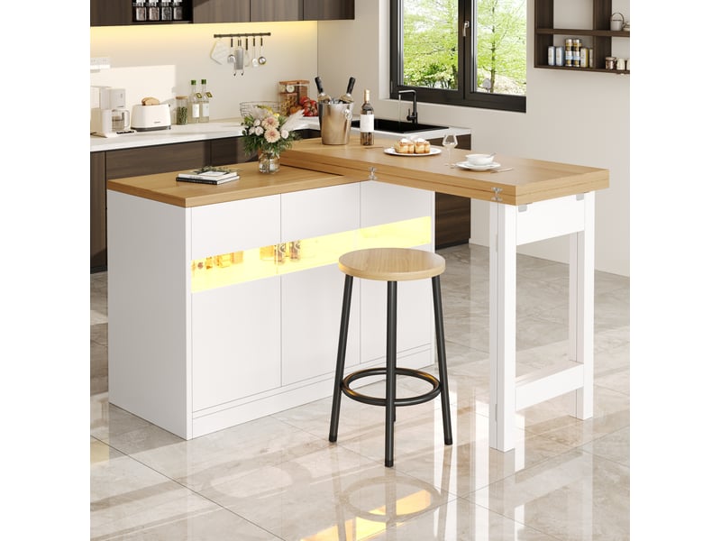  Buffet bar modenvie extensible 120 à 180 x 40 cm pivotant à 360° avec led blanc et naturel  - Conforama B