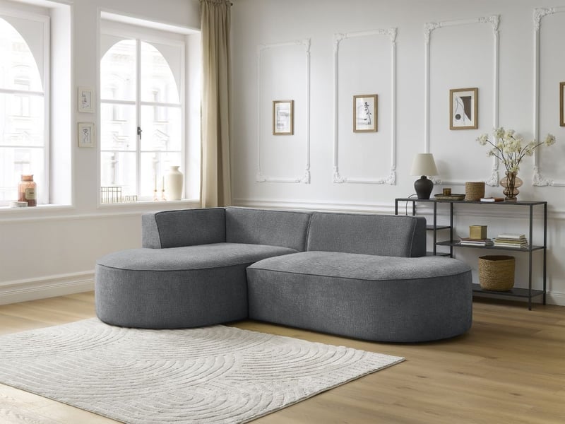  Bobochic canapé d'angle fixe rousseau tissu texturé gris foncé  angle gauche ROUSSEAU - Conforama C