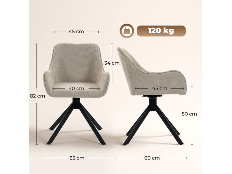  Lot de 2 chaises de salle à manger pivotantes 360° avec accoudoirs evryae  - Conforama D