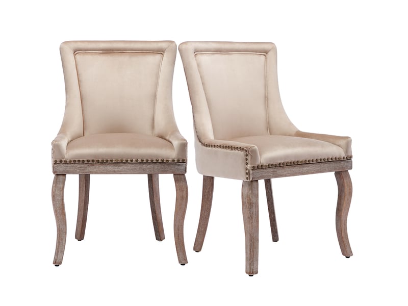  Chaise de salle à manger lot de 2 rembourrée avec clous décoratifs et dossier courbé en velours beige 55 × 61 × 91 cm  - Conforama A