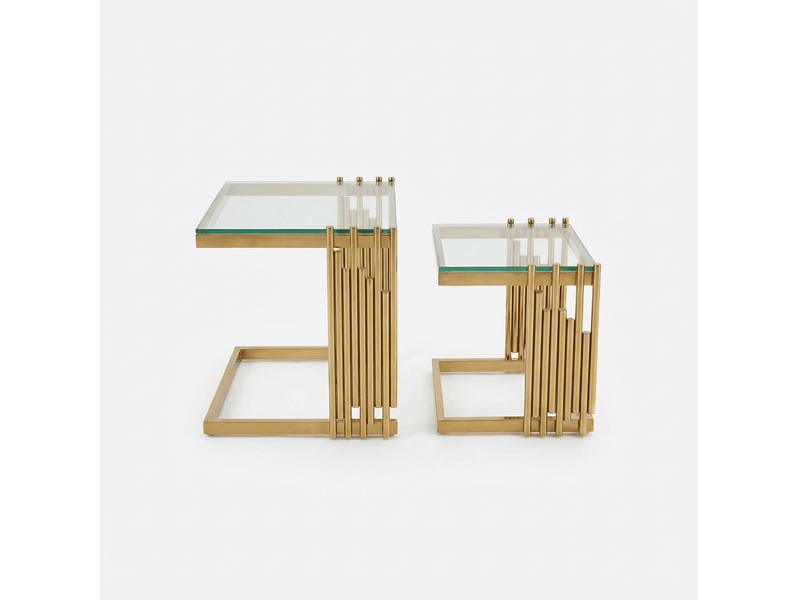  Tables d'appoint carrées ulevr lot de 2 en verre trempé transparent, structure en acier inoxydable doré, 41 x 41 x 46 cm et 32 x 32 x 37 cm  - Conforama A