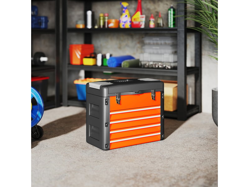 Boîte à outils 4 tiroirs plateau amovible 2 boites visserie acier pp noir orange - Conforama D