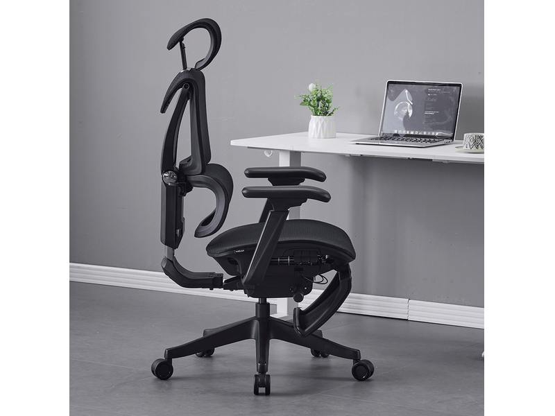  Chaise de bureau ergonomique noire en maille, réglage 3 boutons, dossier inclinable et soutien lombaire  - Conforama E
