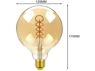 Lot de1 ampoules led e27  forme  vintage à filament g125 intensité variable - 4w (équivalent 40 w) - blanc chaud 300lm