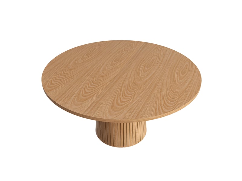Table à manger ronde 110 cm, style campagne, plateau mdf, placage chêne - Conforama D
