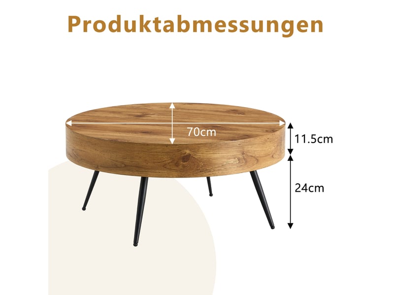  Table basse ronde avec plateau en mdf et pieds en métal, style scandinave, pour salon, bois et noir  - Conforama D