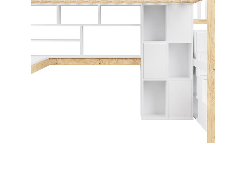  Lit mezzanine led 140 × 200 cm blanc et naturel avec bureau, escalier de rangement et étagères IKSETERA TRADING LTD - Conforama W