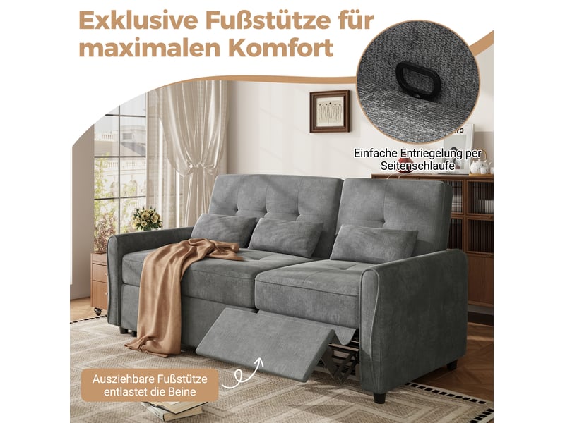  Canapé-lit tcqpz 3 places convertible 176 x 148 x 83 cm dossier réglable 3 positions chenille gris  - Conforama C