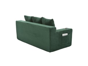 Canapé modulable 2 places velours côtelé vert émeraude design contemporain avec rangement latéral et porte-gobelets intégrés