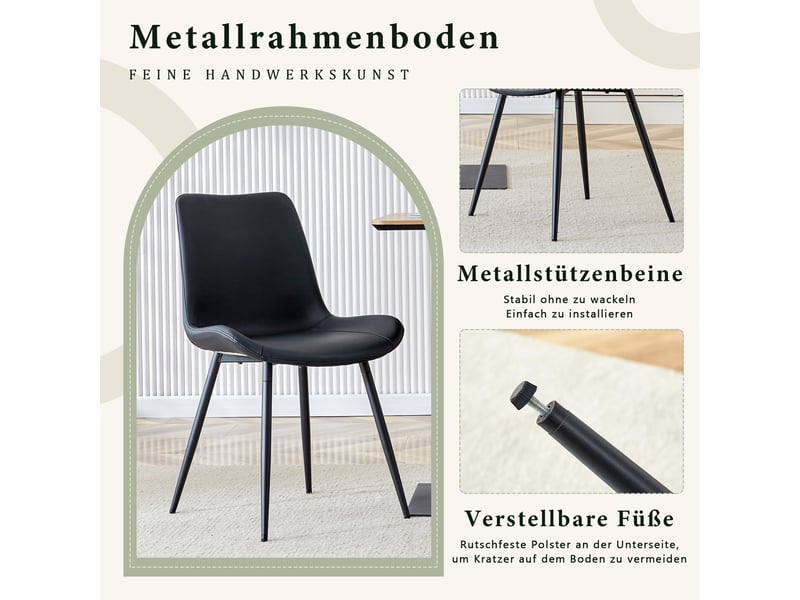  Lot de 4 chaises de salle à manger modernes en simili cuir noir, pieds métalliques  - Conforama D