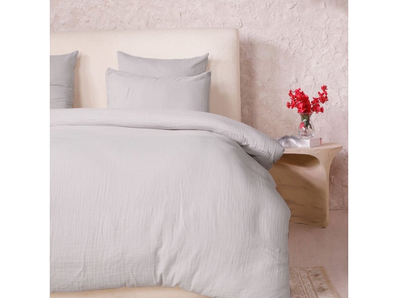  Parure housse de couette 240x220cm + 2 taies 100% gaze de coton lavée gris glacier - valma VALMA - Conforama C