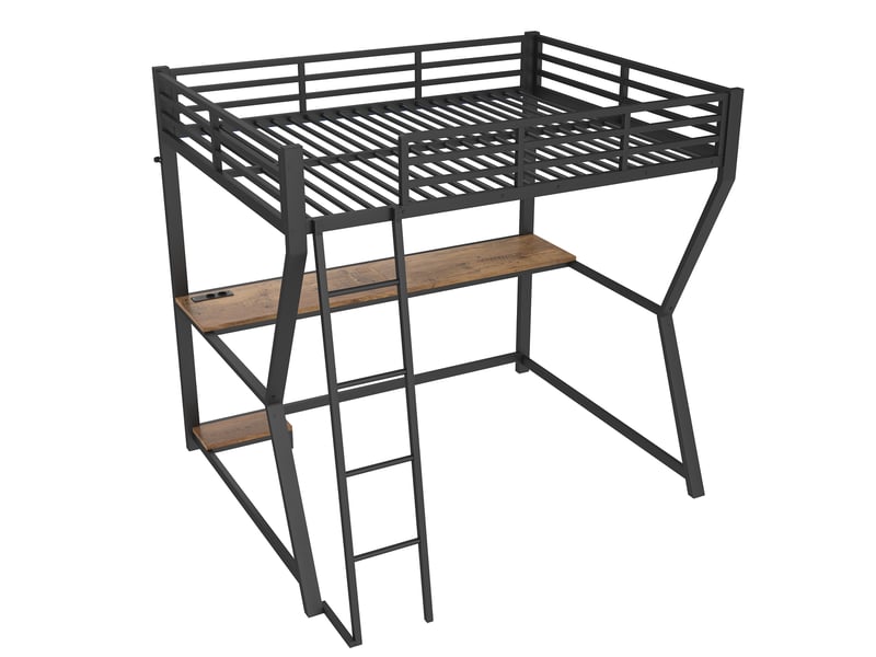  Lit mezzanine noir 140 × 200 cm, bureau, led, usb, prise et support pour console  - Conforama D