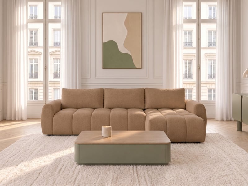  Bobochic canapé d'angle réversible convertible coffre fuji ouverture express tissu chiné orange  réversible FUJI - Conforama C