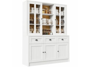 Buffet haut modenvie 140 x 38,5 x 175 cm en mdf et acrylique blanc avec 3 tiroirs et rangements