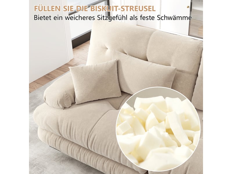  Canapé d'angle 5 places en chenille marron clair, structure modulable en l avec ottomans mobiles assortis  - Conforama W