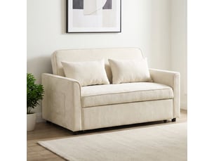 Canapé convertible 2 places 3 en 1, canapé-lit clic clac en chenille 142 cm, dossier réglable, 2 oreillers, beige