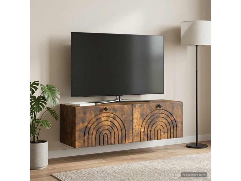  Meuble tv - banc tv - meuble de rangement mural chêne fumé 98 x 31 x 30 cm bois d'ingénierie  - Conforama D
