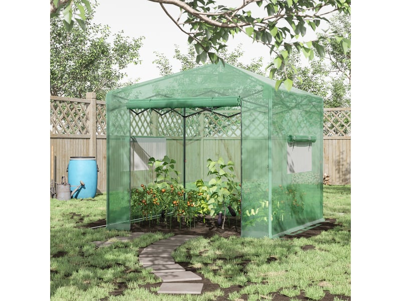 Serre, châssis froid, serre à tomates avec porte et fenêtre enroulables, acier pe, vert foncé, 238 x 178 x 240 cm - Conforama C