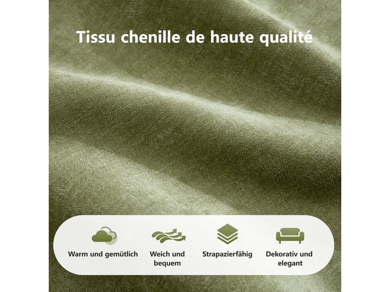  Canapé modulable 3 places en u, revêtement chenille vert, design sans dossier, inclut 2 poufs, idéal salon  - Conforama R