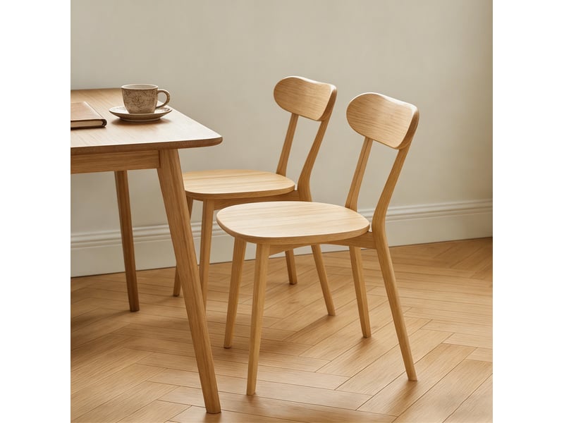  Lot de 2 chaises de salle à manger 49,5x43x78 cm dossier incurvé bois couleur bois, design naturel, confort optimal  - Conforama E