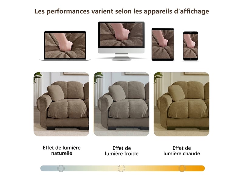  Canapé d'angle 3 places avec ottomane mobile incluse 260 x 149 x 90 cm - capitonné marron  - Conforama R