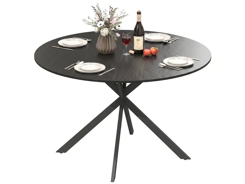 Table de salle à manger ronde pour 4 personnes, style industriel, pieds en acier, noire, idéale pour la cuisine ou la salle à manger.  - Conforama B