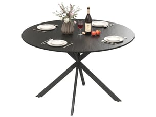 Table de salle à manger ronde pour 4 personnes, style industriel, pieds en acier, noire, idéale pour la cuisine ou la salle à manger.