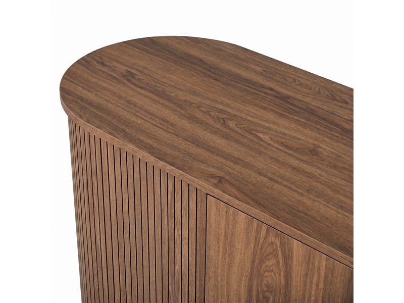 Buffet arrondi 150 cm décor noyer, 2 portes coulissantes et 2 battantes, étagère centrale réglable - Conforama E