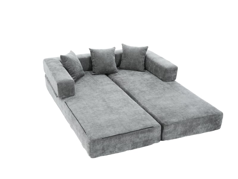 Canapé droit modulable 2 places en tissu gris foncé, avec poches latérales et dessous antidérapant pour le salon - Conforama A